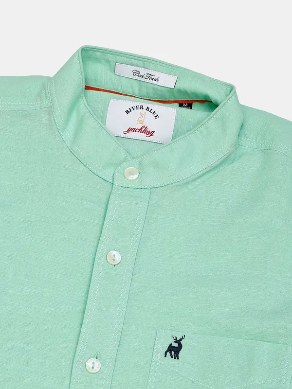River Blue green slim fit solid shirt