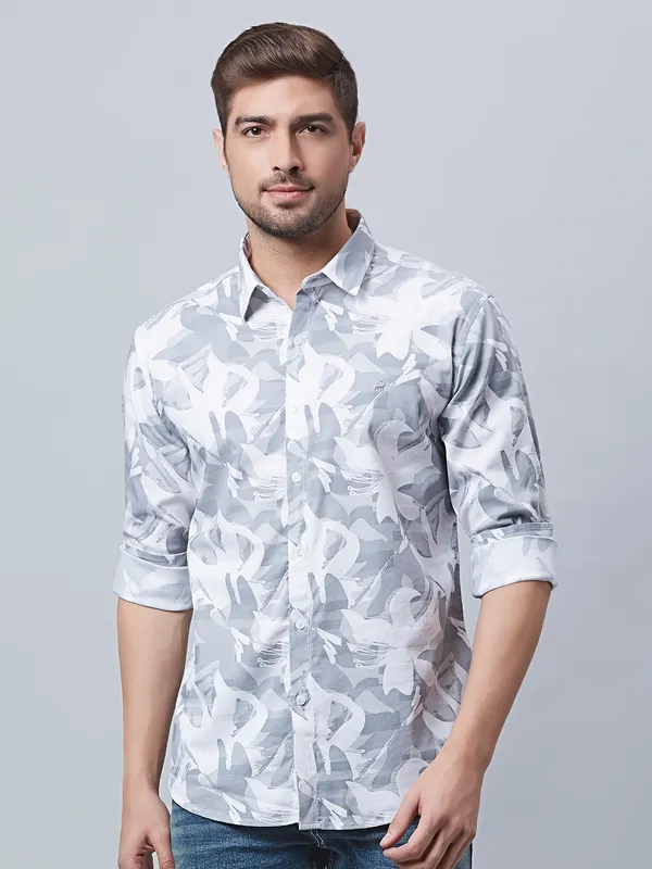 River Blue grey and white printed cotton shirt