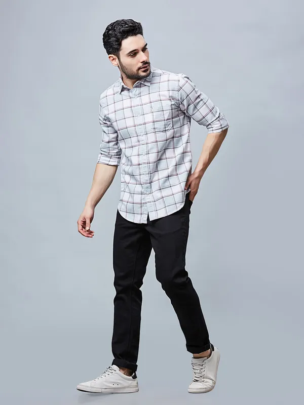 RIVER BLUE grey checks pattern cotton shirt