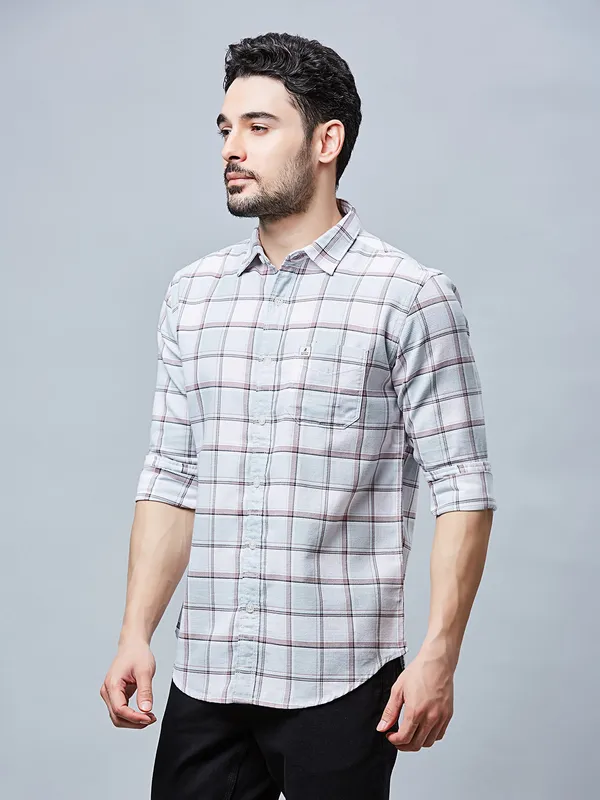 RIVER BLUE grey checks pattern cotton shirt