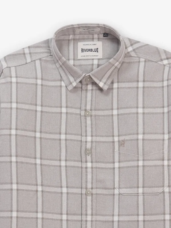 RIVER BLUE grey cotton shirt with checks for men