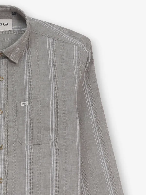 RIVER BLUE grey cotton shirt with stripe