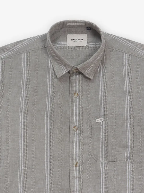 RIVER BLUE grey cotton shirt with stripe