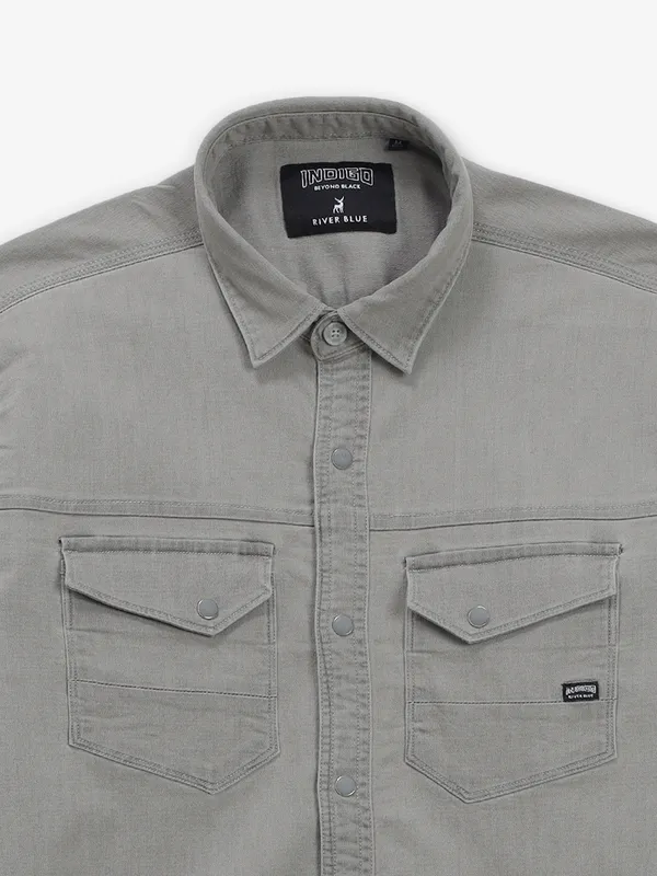 RIVER BLUE grey denim shirt for men