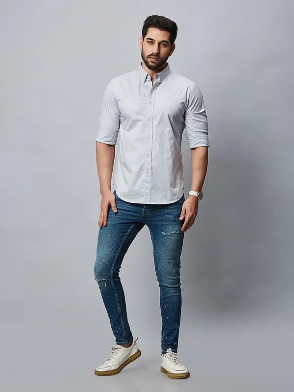 River Blue grey plain cotton shirt