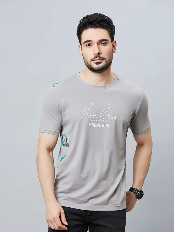 River Blue grey printed round neck t-shirt