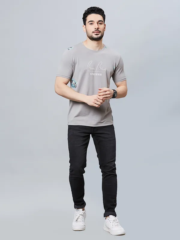 River Blue grey printed round neck t-shirt