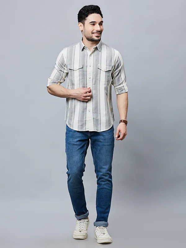 RIVER BLUE grey stripe casual shirt