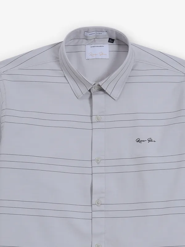 RIVER BLUE grey stripe cotton shirt for men