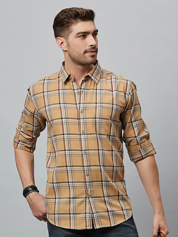 River Blue khaki checks cotton shirt