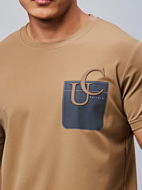 RIVER BLUE khaki silk half sleeves t-shirt