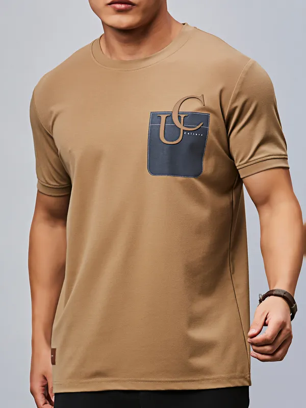 RIVER BLUE khaki silk half sleeves t-shirt