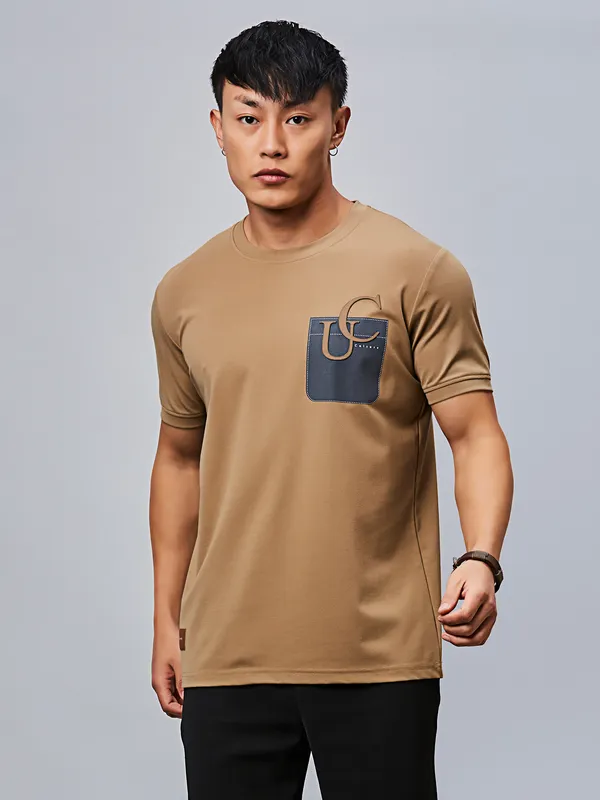 RIVER BLUE khaki silk half sleeves t-shirt