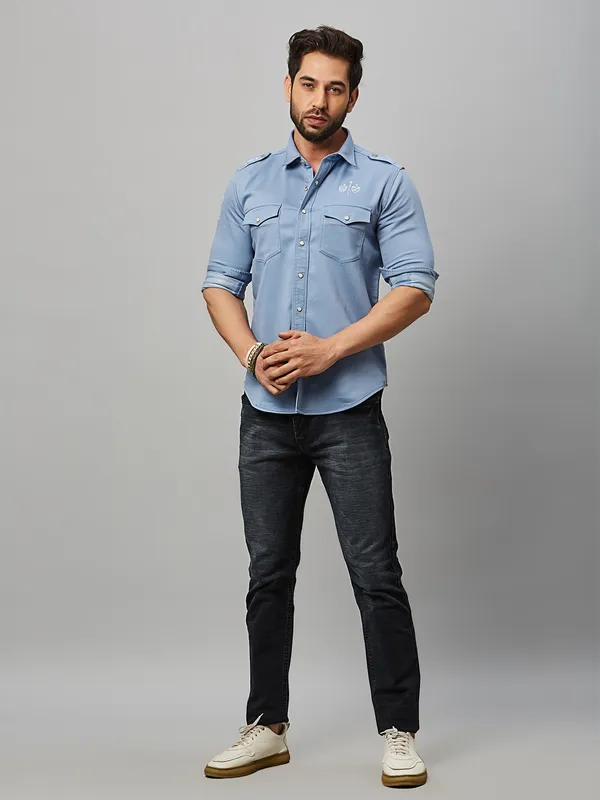 River Blue light blue cotton casual shirt