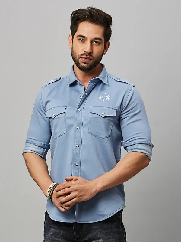River Blue light blue cotton casual shirt