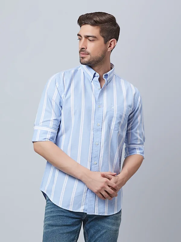 River Blue light blue cotton shirt in stripe