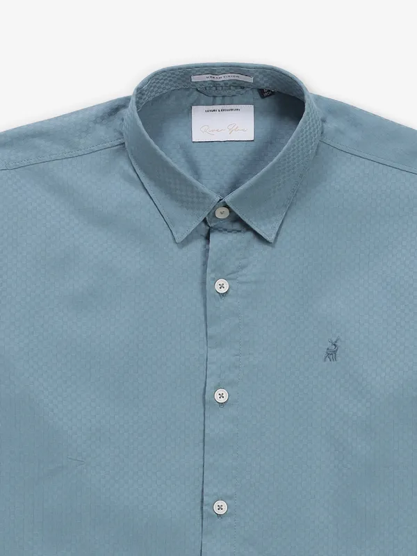 RIVER BLUE light blue texture cotton shirt