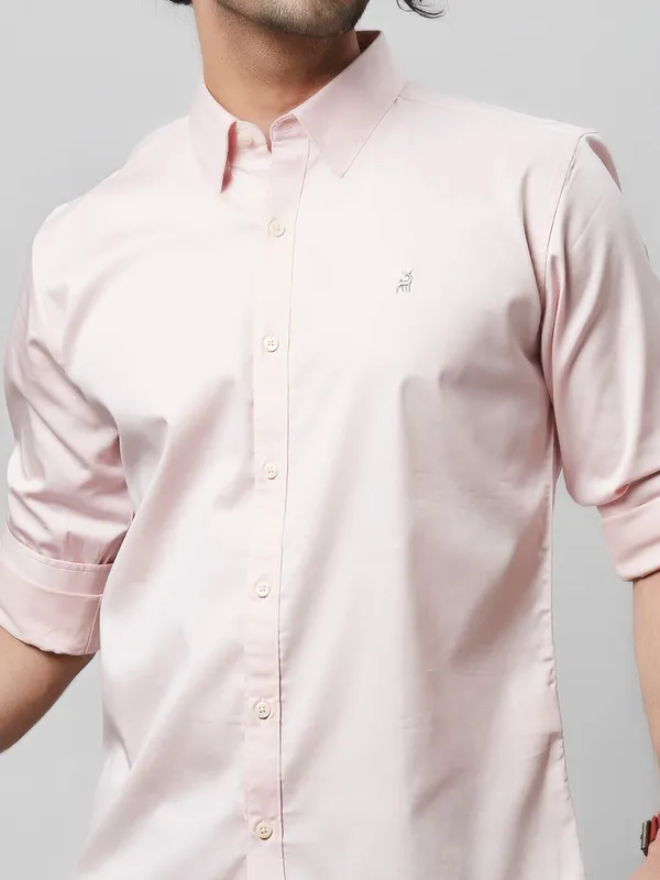 River Blue light pink plain full sleeves cotton shirt