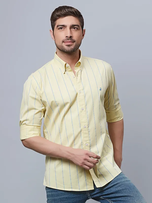 River Blue light yellow stripe shirt