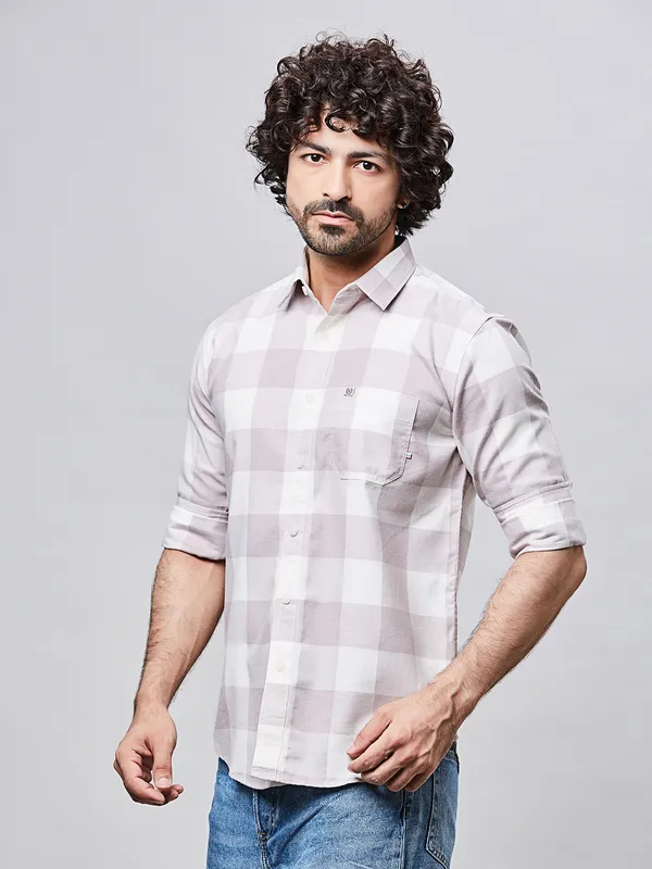 RIVER BLUE  lilac checkered casual cotton shirt