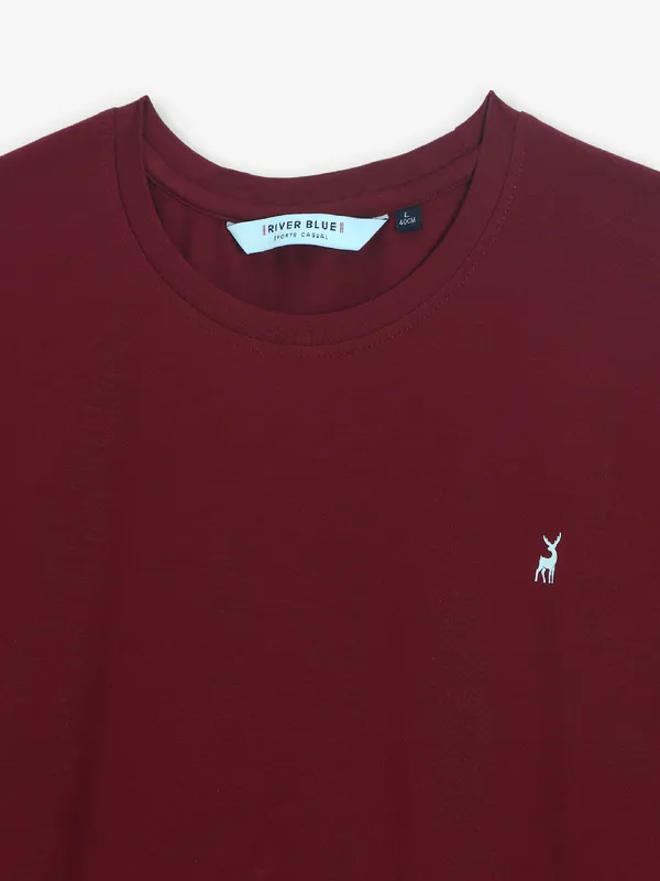 RIVER BLUE maroon casual cotton t-shirt
