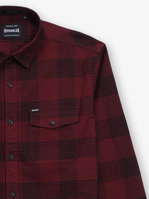 RIVER BLUE maroon checks cotton shirt for men