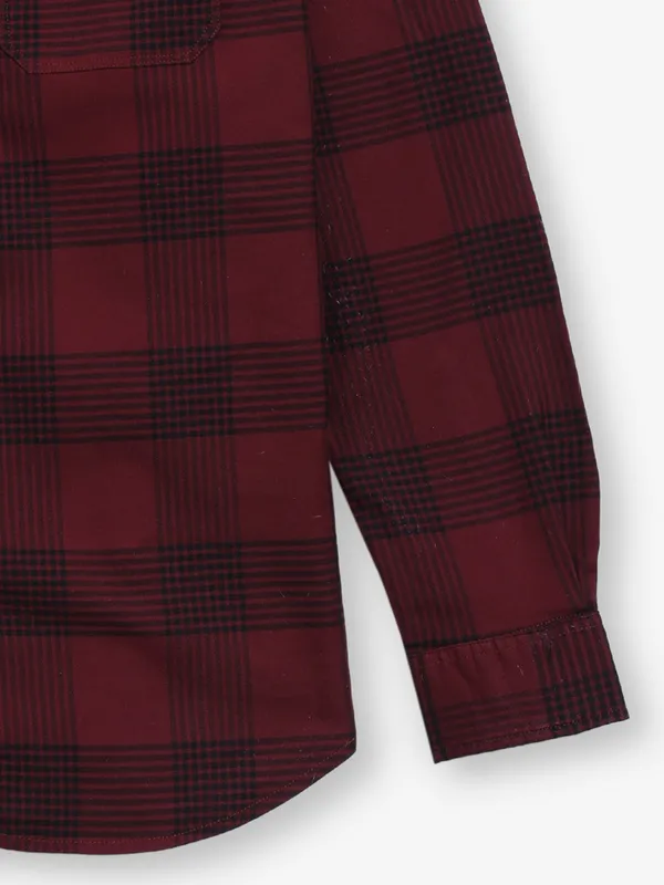 RIVER BLUE maroon checks cotton shirt for men