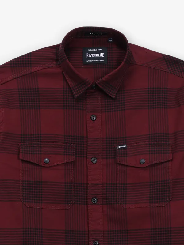 RIVER BLUE maroon checks cotton shirt for men
