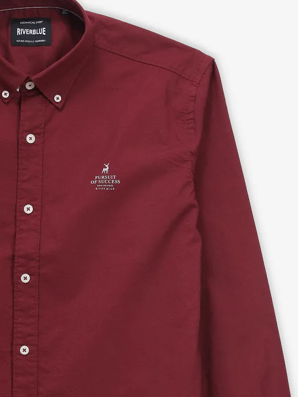 RIVER BLUE maroon plain cotton shirt for men