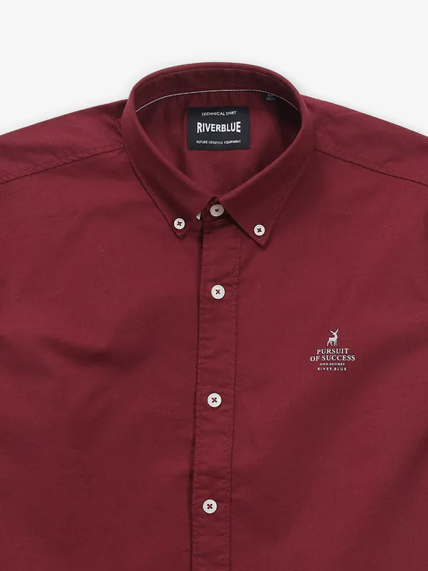 RIVER BLUE maroon plain cotton shirt for men