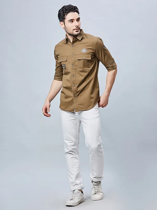 RIVER BLUE men cotton shirt in khakhi