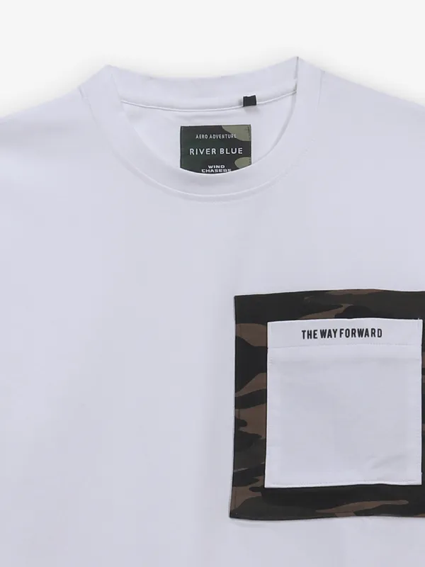 RIVER BLUE men cotton t-shirt in white