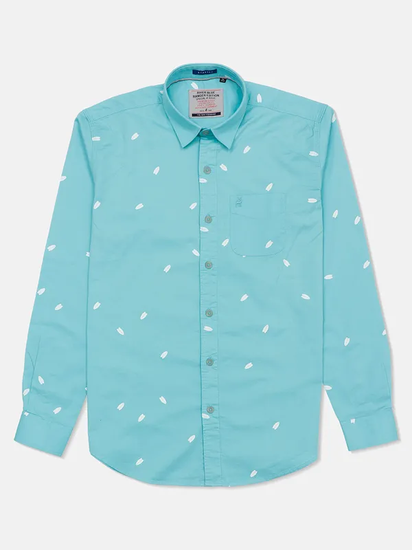 River Blue mint green printed casual shirt