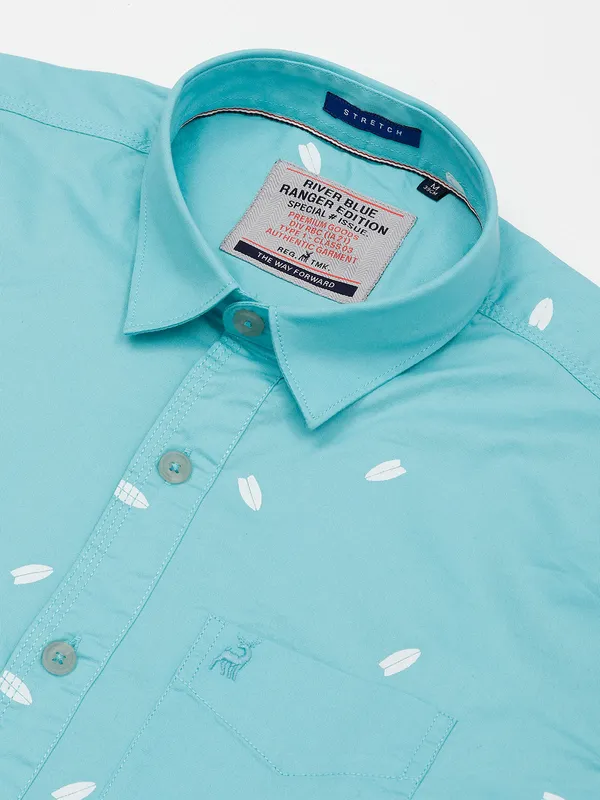 River Blue mint green printed casual shirt
