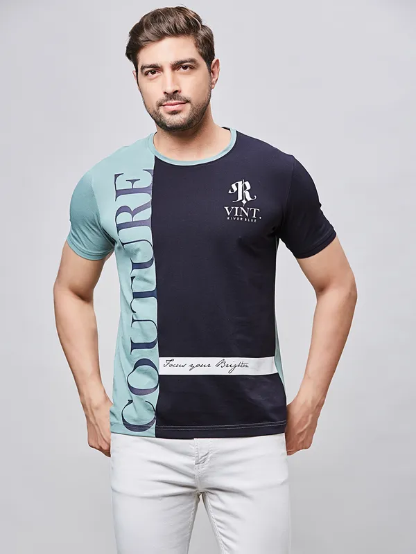 RIVER BLUE navy and light blue cotton men t-shirt