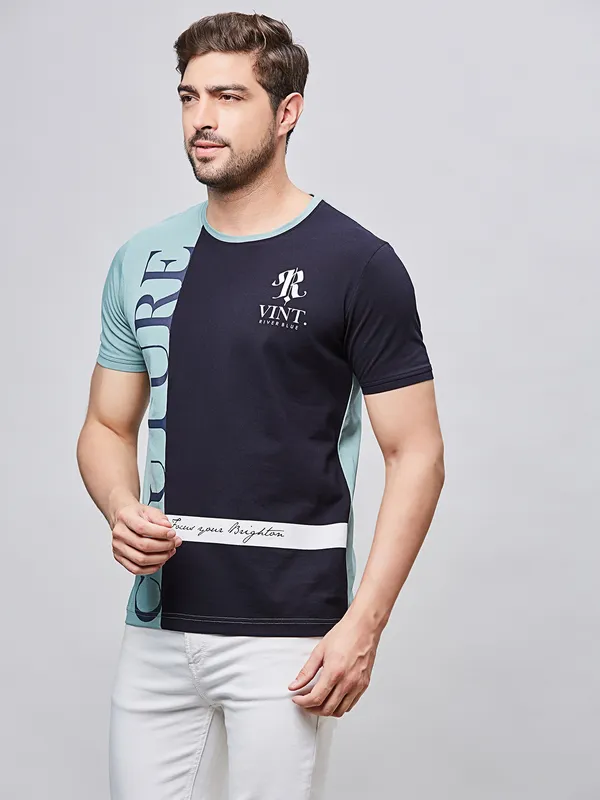 RIVER BLUE navy and light blue cotton men t-shirt
