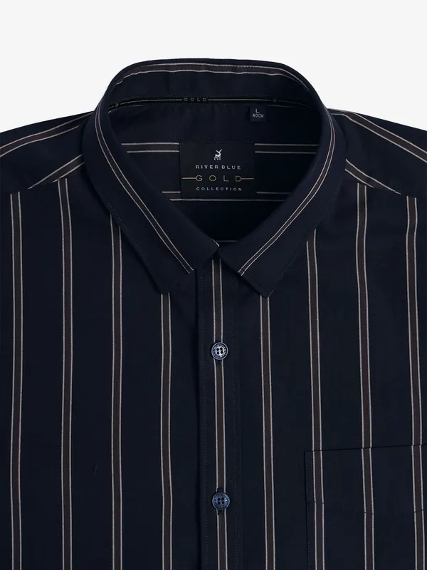 RIVER BLUE navy cotton casual stripe shirt