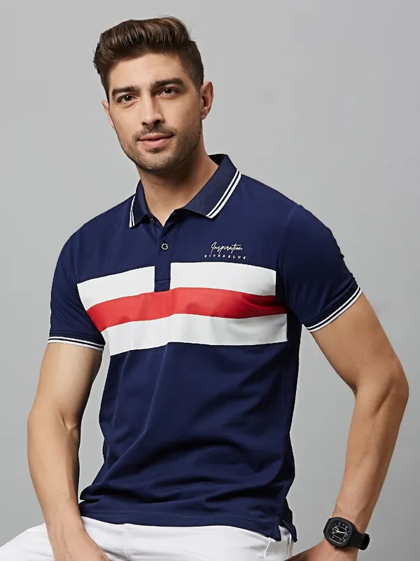 River Blue navy polo printed t shirt