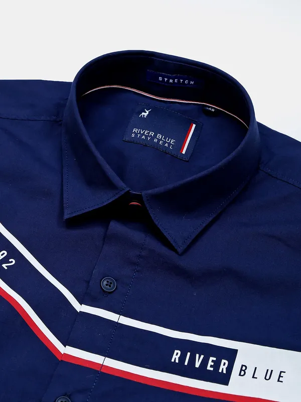 River Blue navy printed casual mens casual shirt