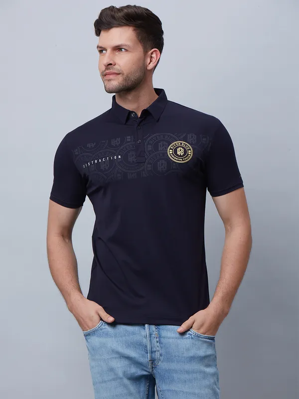 River Blue navy slim fit printed t shirt