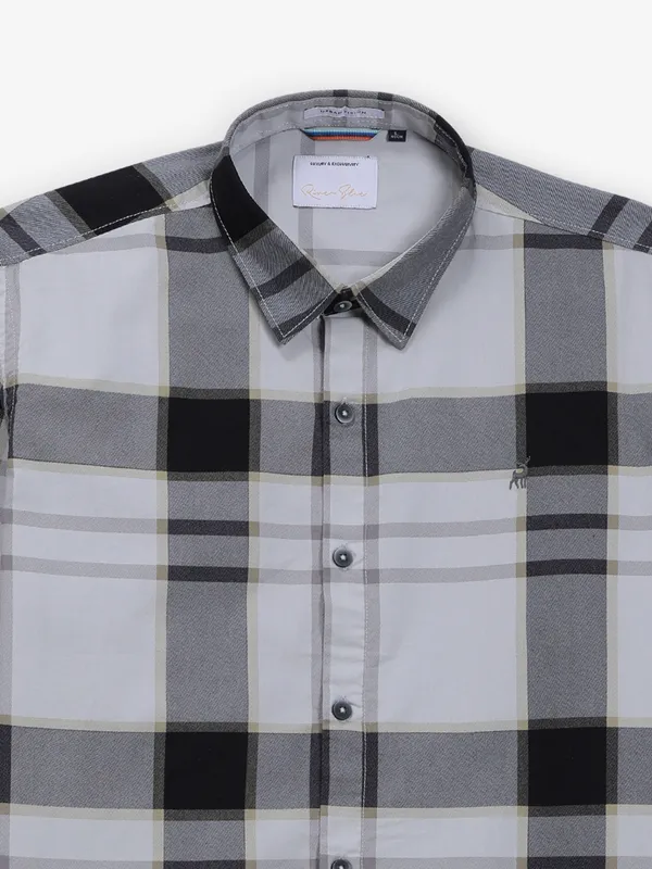 RIVER BLUE off-white and khaki cotton shirt