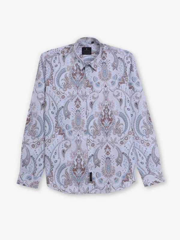 RIVER BLUE off-white printed cotton shirt