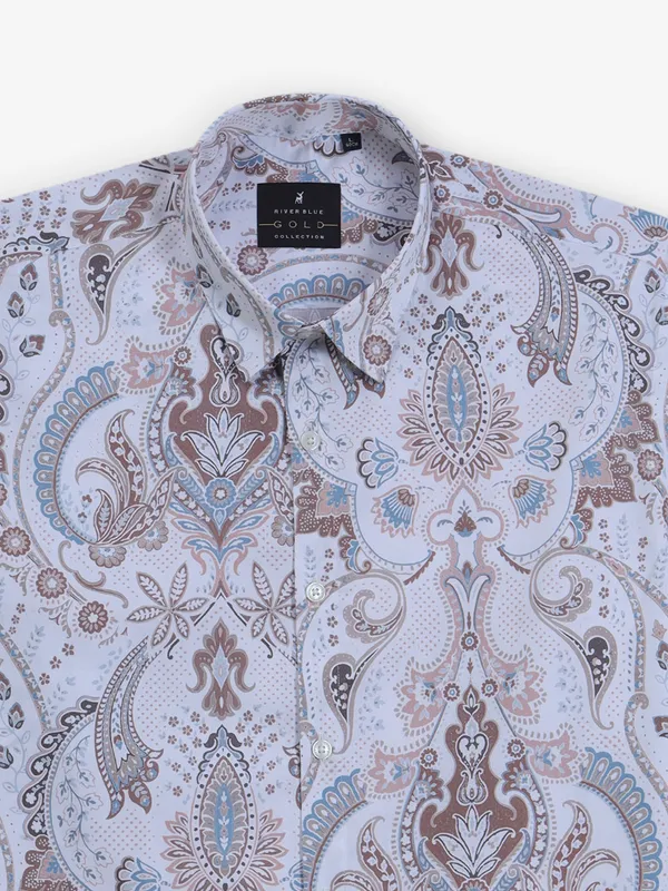 RIVER BLUE off-white printed cotton shirt