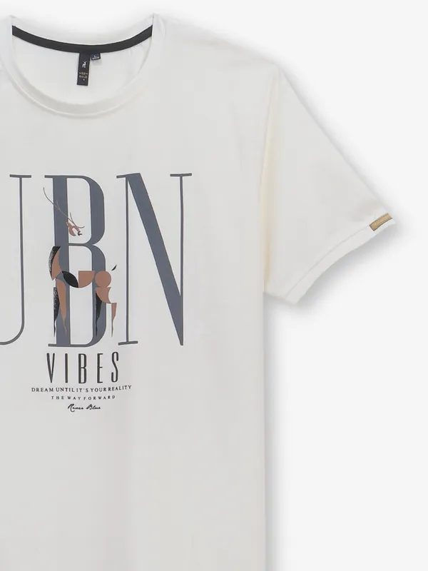 RIVER BLUE off-white printed cotton t-shirt
