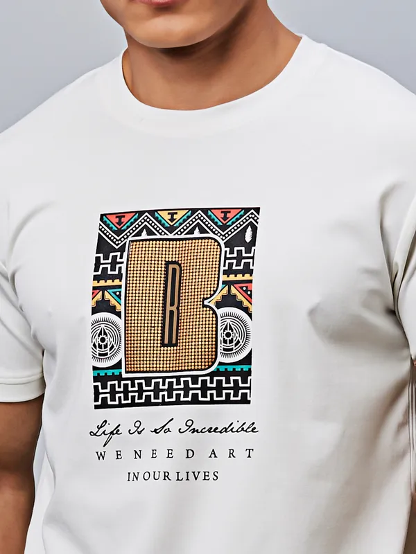 RIVER BLUE off-white printed cotton t-shirt for men
