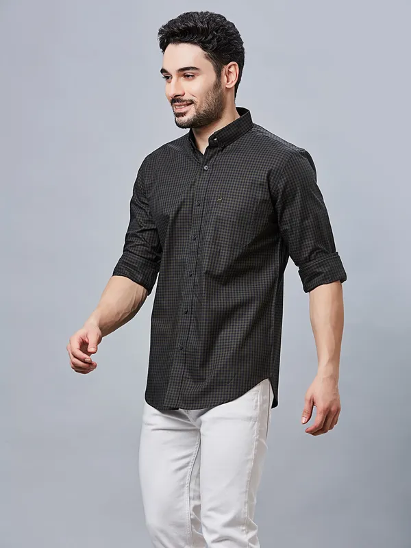 RIVER BLUE olive and blue cotton shirt
