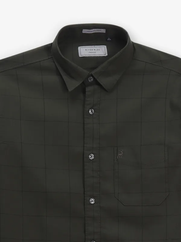 RIVER BLUE olive checks cotton shirt