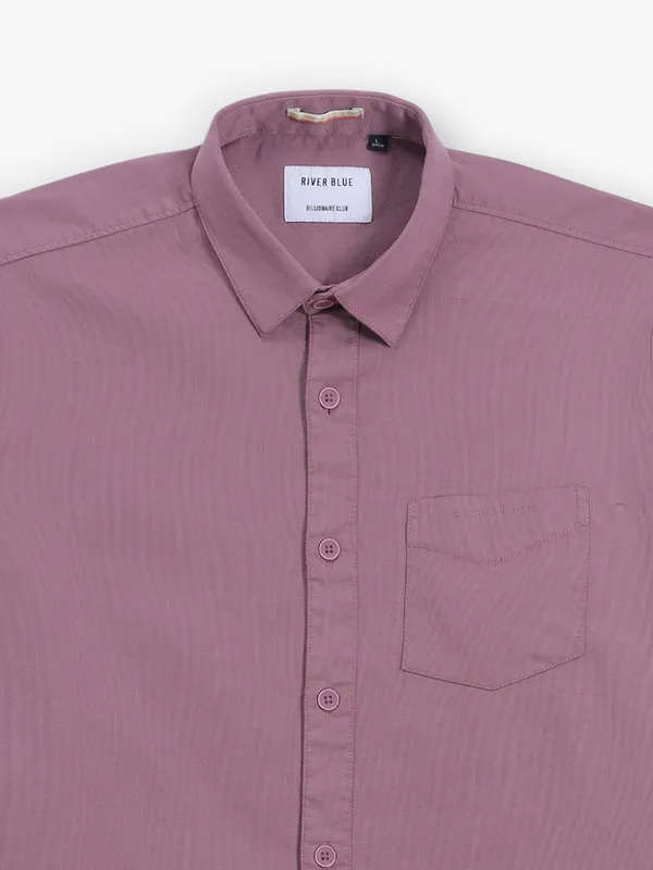 RIVER BLUE onion pink plain cotton shirt
