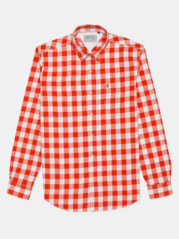 River Blue orange checks full sleeves shirt