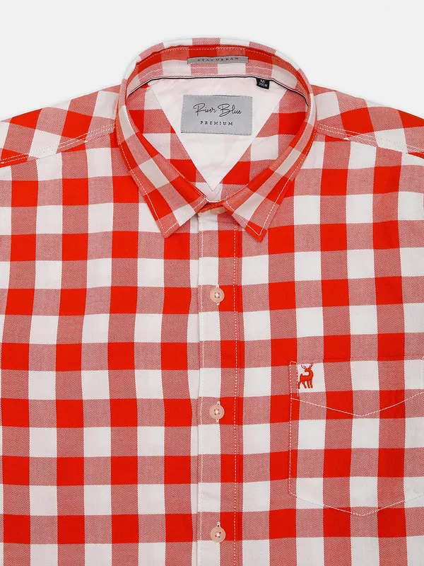 River Blue orange checks full sleeves shirt